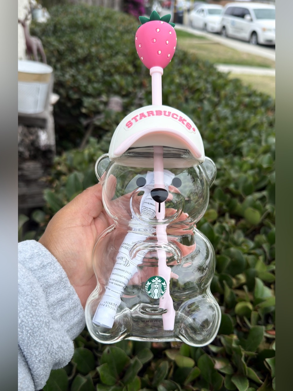Starbucks Kids Clear Bear Tumbler with Pink Strawberry Lid